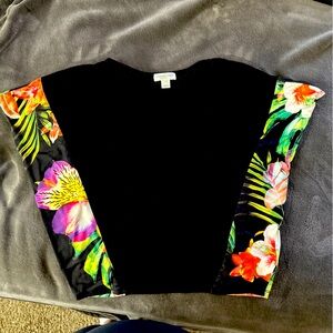 Christopher & Banks Black Top with Vibrant Floral Sleeves